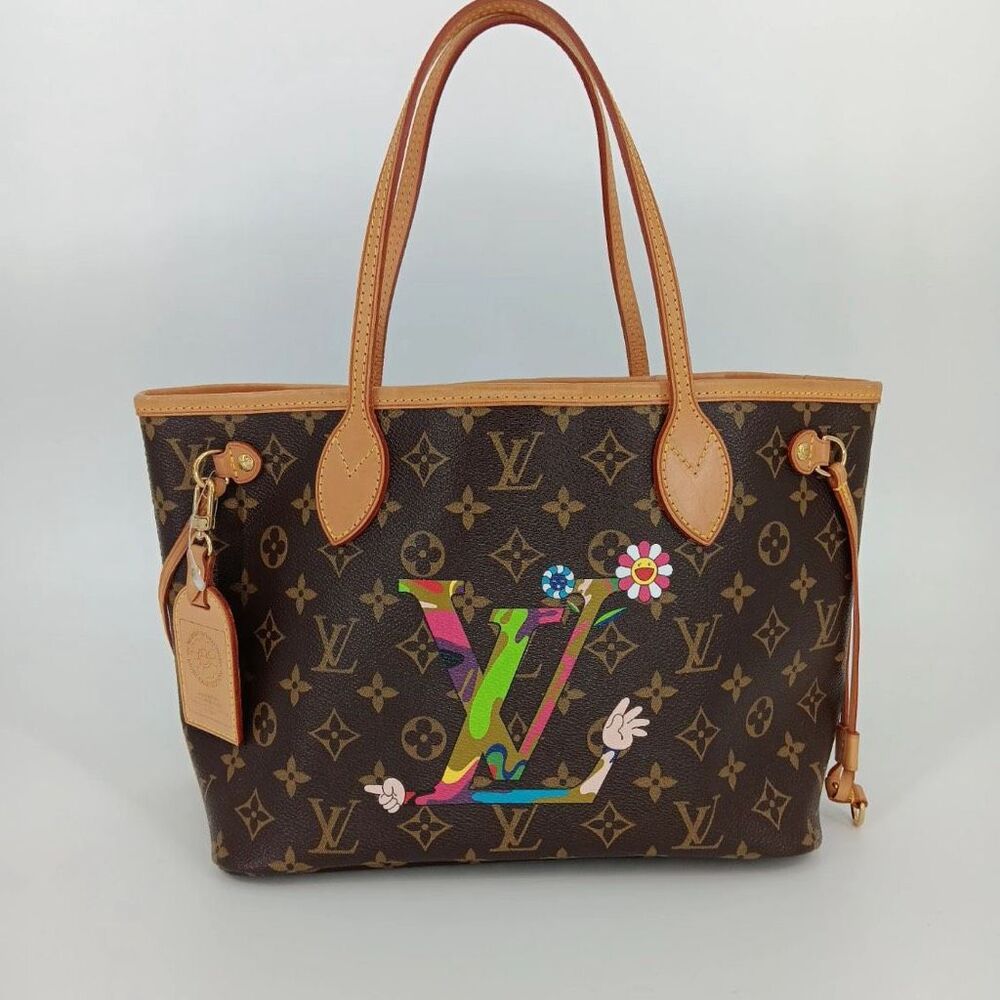 Louis Vuitton x Murakami Monogram Colorful Floral Leather PM Neverfull Tote Bag